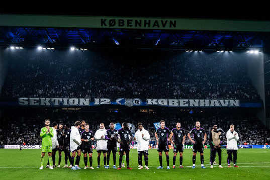Players of Bayern Munich celebrate infront of their