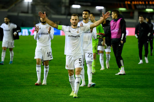 Maksim Medvedev of Qarabag celebrating
