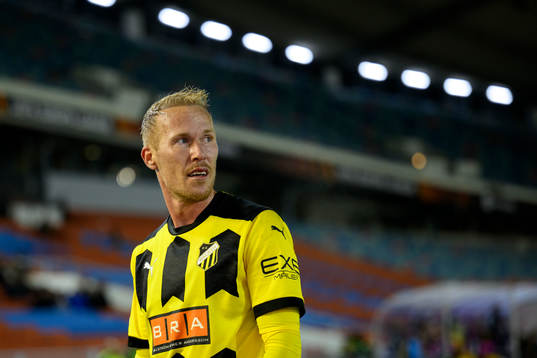 Mikkel Rygaard Jensen of Häcken looks dejected