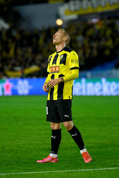 Mikkel Rygaard Jensen of Häcken looks dejected