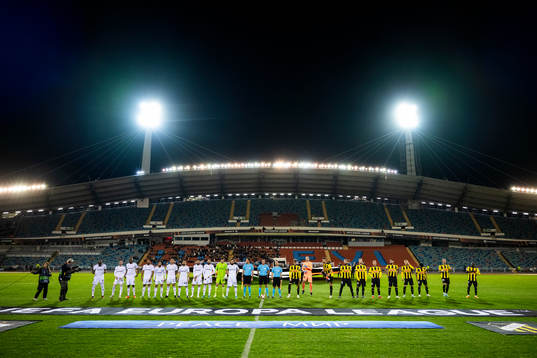 Players of Qarabag and of Häcken at line up