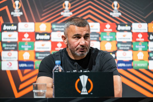 Head coach Gurban Gurbanov of Qarabag at the press