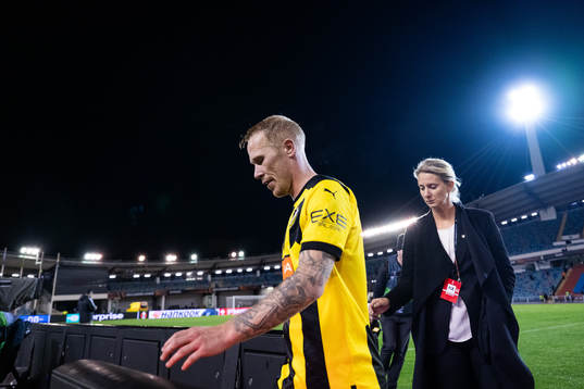 Mikkel Rygaard Jensen of Häcken looks dejected