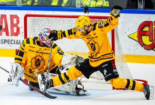 Skellefteås målvakt David Rautio och Arvid Lundberg