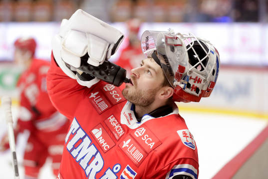 Timrås målvakt Tim Juel innan ishockeymatchen i SHL