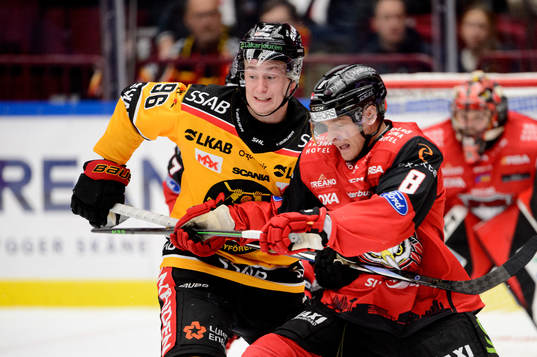 Luleås Pontus Andreasson och Malmö Redhawks Johan Olofsson