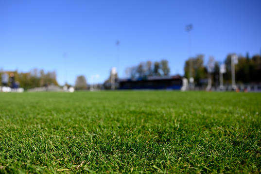 Gräsmattan på Finnvedsvallen innan fotbollsmatchen i