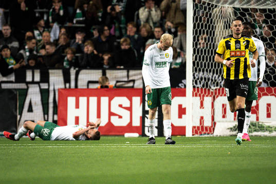 Hammarbys Mads Fenger Nielsen och Marcus Rafferty deppar