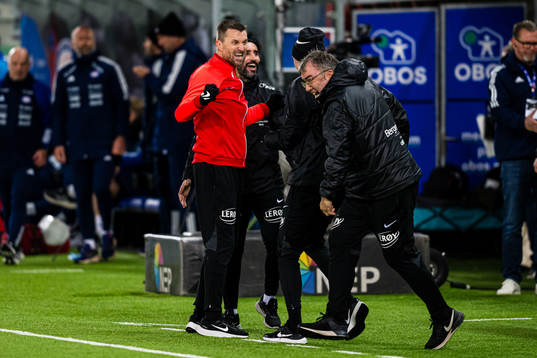 Eirik Horneland, head coach of Brann, celebrates at the
