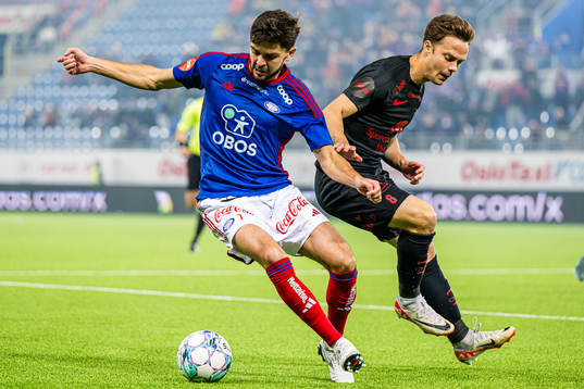 Fredrik Oldrup Jensen of Vålerenga and Felix Horn Myhre of