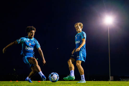 Oscar Bobb and Marcus Holmgren Pedersen of the Norwegian