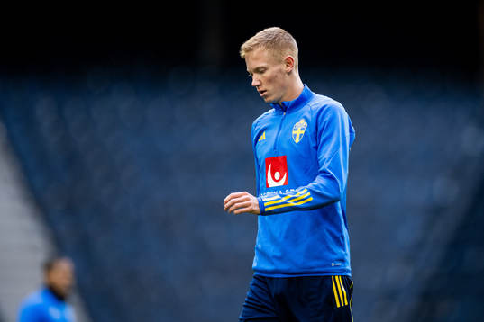 Hugo Larsson of the Swedish national football team at a