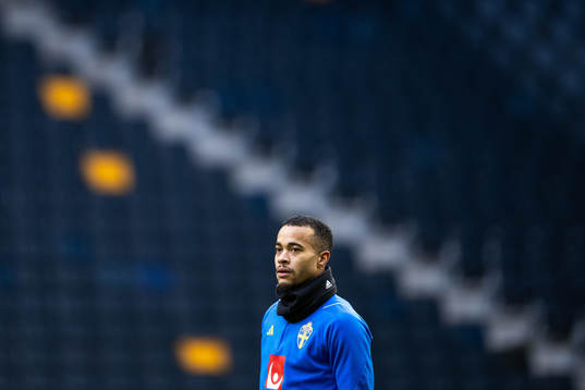 Robin Quaison of the Swedish national football team at a