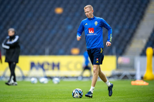 Hugo Larsson of the Swedish national football team at a