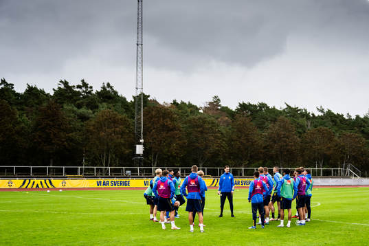 Förbundskapten Daniel Bäckström håller en genomgång