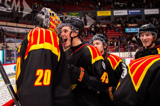 Brynäs målvakt Damian Clara jublar
