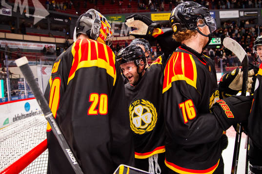 Brynäs målvakt Damian Clara jublar