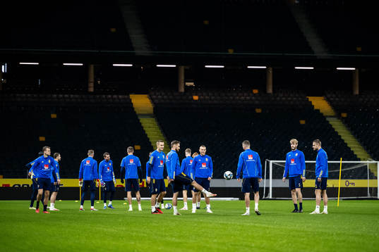 Players of the Swedish national football team at a training