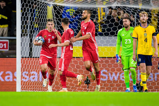 Ion Nicolaescu of Moldova celebrating 2-1