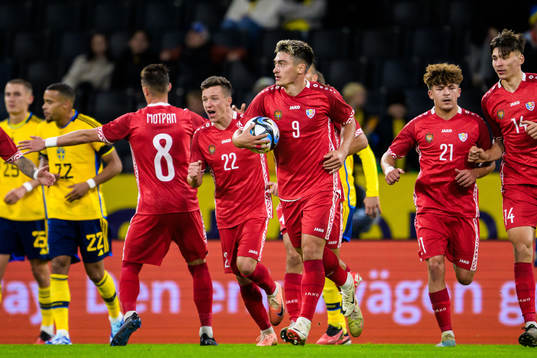 Ion Nicolaescu of Moldova celebrating 2-1