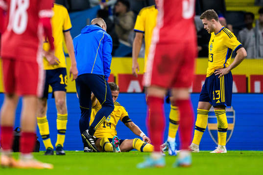 Jesper Karlsson of Sweden in pain