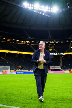 Head coach Janne Andersson of Sweden celebrates