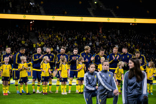 Players of Sweden cheer
