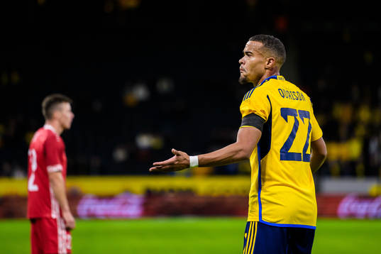 Robin Quaison of Sweden reacts