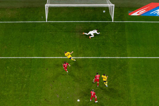 Jesper Karlsson of Sweden scores 1-0