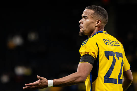 Robin Quaison of Sweden reacts