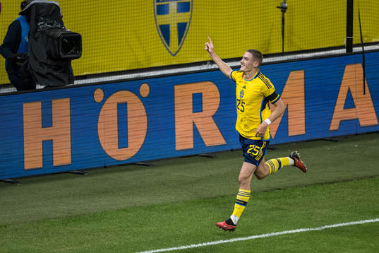 Gustaf Lagerbielke of Sweden celebrating 2-0