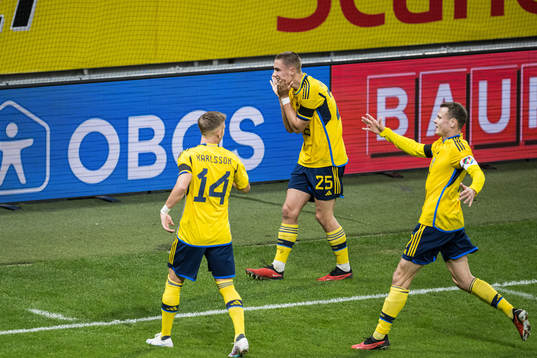 Gustaf Lagerbielke of Sweden celebrating 2-0