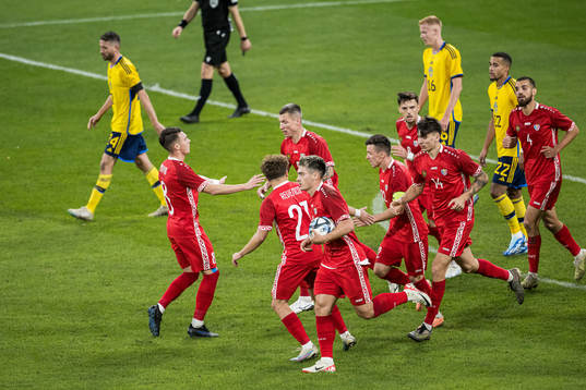 Ion Nicolaescu of Moldova celebrating 2-1