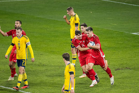 Ion Nicolaescu of Moldova celebrating 2-1