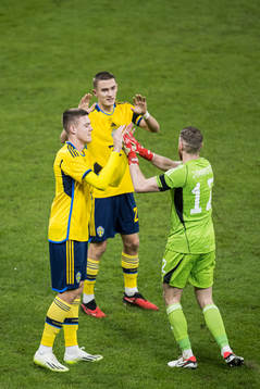 Emil Holm, Gustaf Lagerbielke, and goalkeeper Viktor