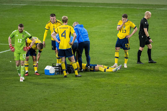 Jesper Karlsson of Sweden in pain