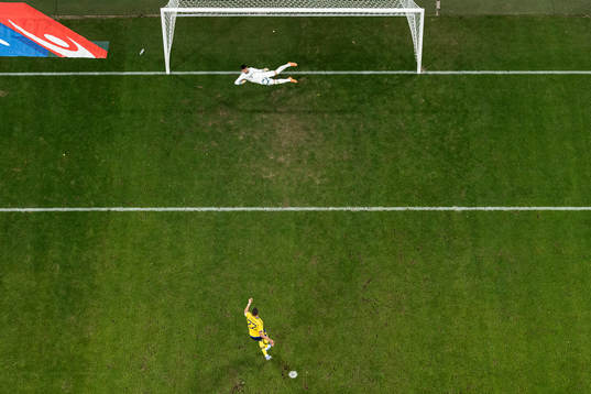 Goalkeeper Dorian Railean of Moldova saves a penalty kick