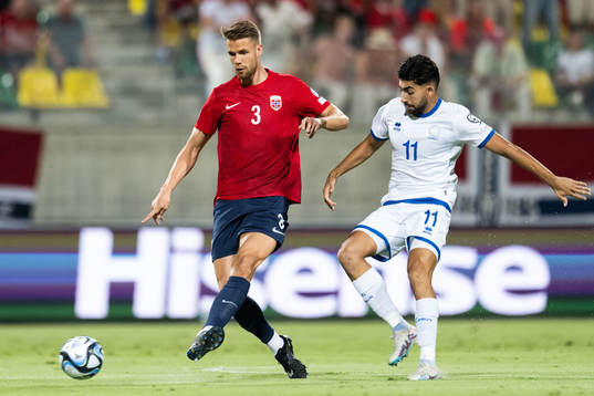 Kristoffer Ajer of Norway and Andronikos Kakoulli of Cyprus
