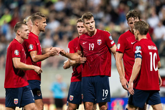 Alexander Sørloth of Norway celebrates