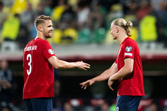 Erling Braut Haaland of Norway celebrates with Kristoffer