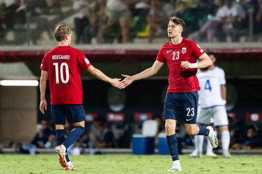 Martin Ødegaard and Jørgen Strand Larsen of Norway