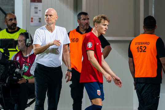 Ståle Solbakken, head coach of Norway, and Martin Ødegaard