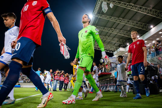 Goalkeeper Ørjan Håskjold Nyland of Norway enters the