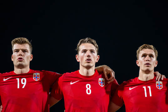 Alexander Sørloth, Sander Berge and Ola Solbakken of Norway