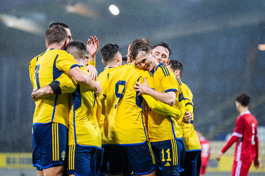 Oscar Wilhelmsson of Sweden celebrates with Williot Swedberg