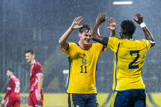 Williot Swedberg of Sweden celebrates with Josafat Mendes