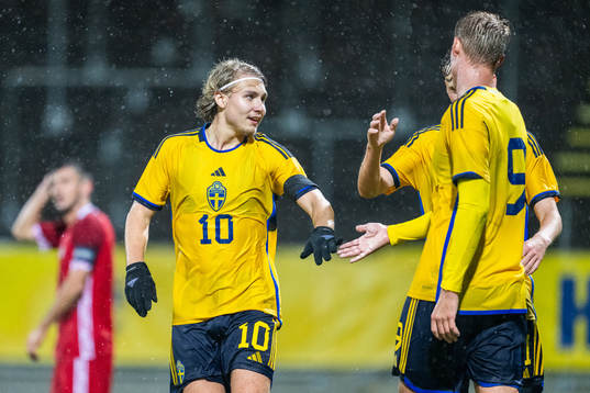 Sebastian Nanasi and Oscar Wilhelmsson of Sweden celebrate