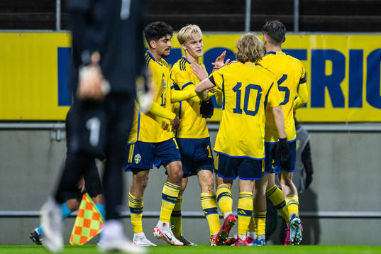 Lucas Bergvall of Sweden celebrates with Ahmed Qasem,
