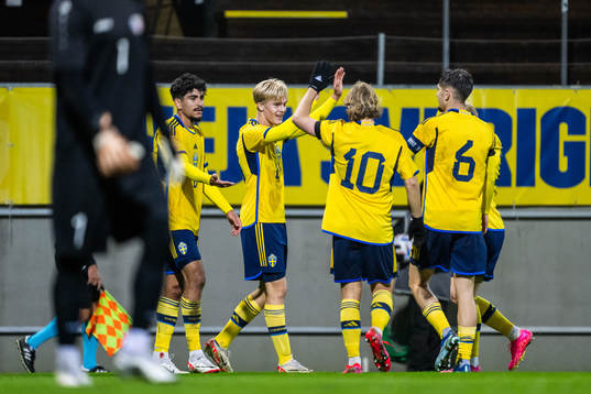 Lucas Bergvall of Sweden celebrates with Ahmed Qasem,