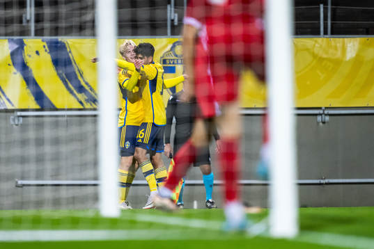 Lucas Bergvall of Sweden celebrates withAhmed Qasem
